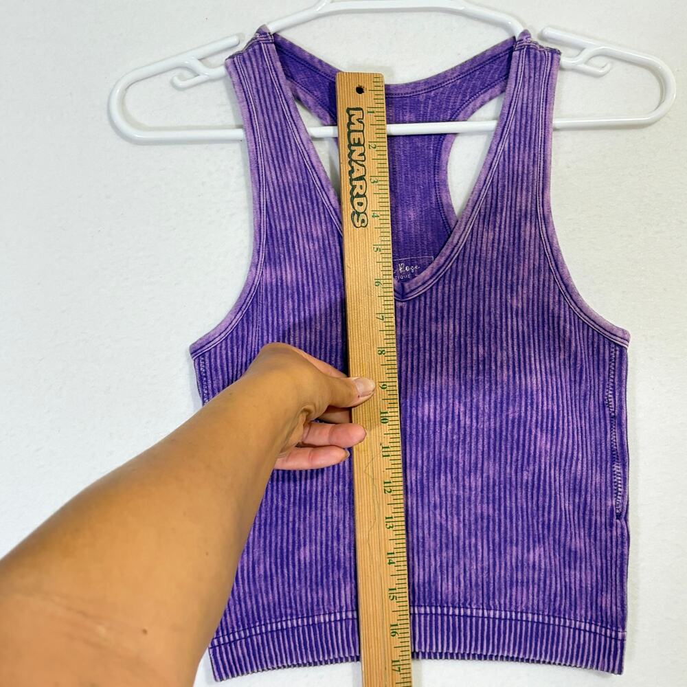Kali Rose Tank Top Womens Large Purple Tie Dye V-Neck Ribbed Knit Built in Bra - Picture 4 of 8